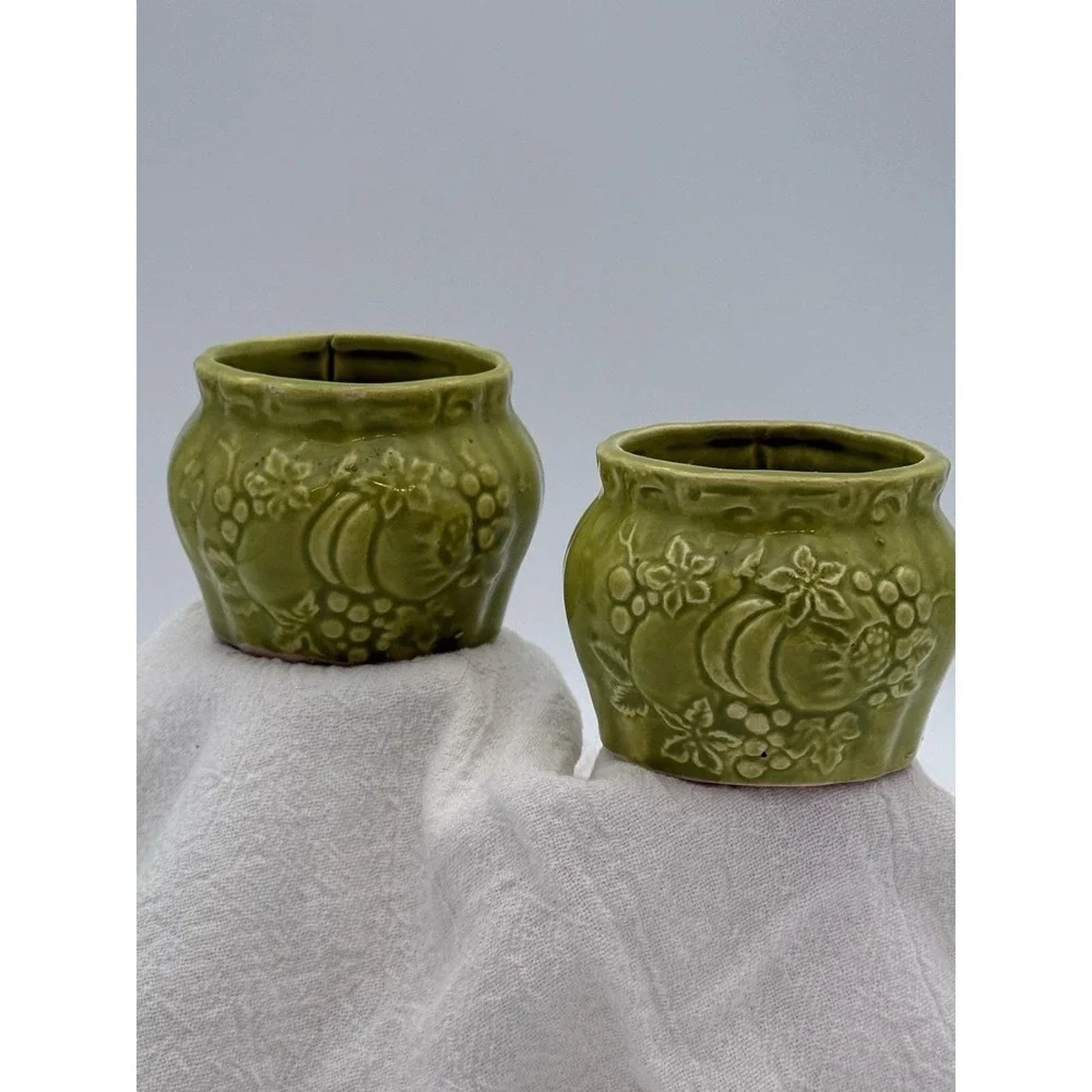 Set of 2 VTG Lenox Avocado Green Trinket Jar Handcrafted in Japan Fruit‎ Design